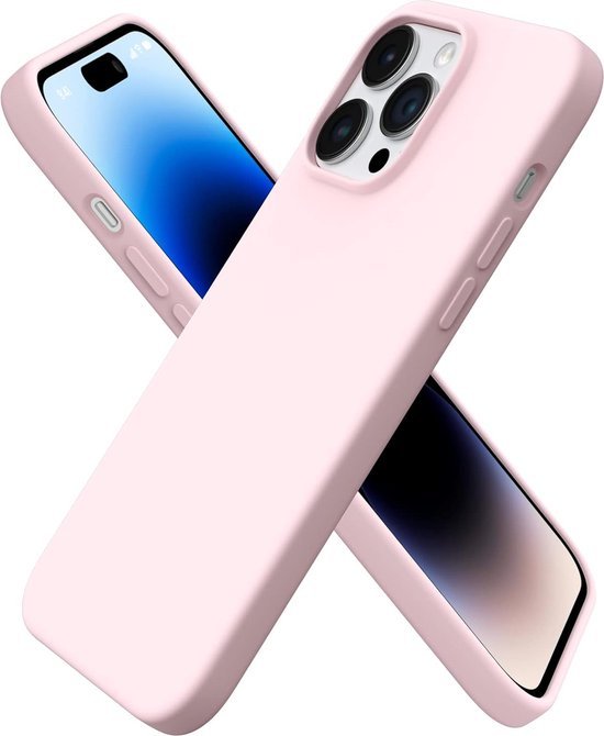 iPhone 14 Pro Hoesjes – Liquid Siliconen Backcover + Screenprotector – Schokbestendig – Lichtroze-Ilumina Benelux