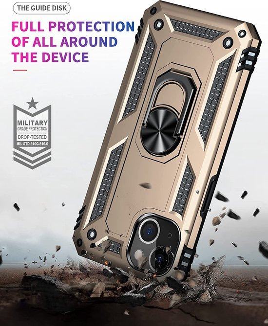 iPhone 13 Mini Hoesjes – Anti-Shock Hybride Ring Armor Backcover – Schokbestendig – Goud-Ilumina Benelux