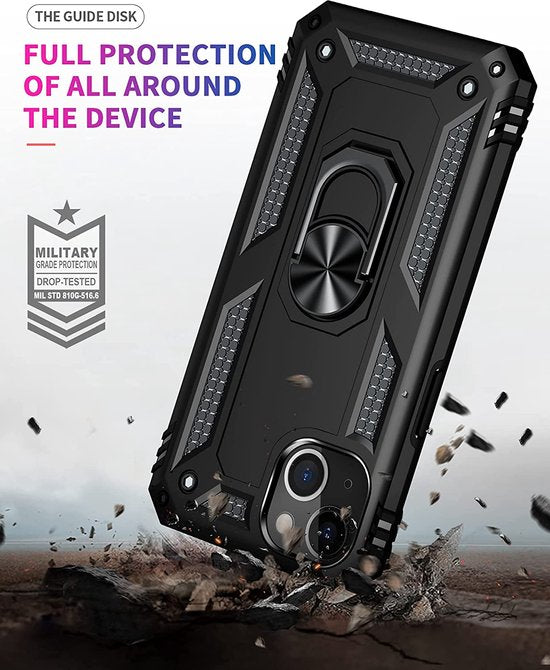 iPhone 13 Hoesjes – Ring Armor Backcover – 360° Draaibare Kickstand Ring – Magneet – Zilver-Ilumina Benelux