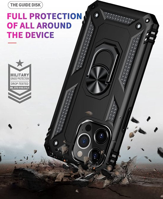 iPhone 13 Pro Hoesjes – Anti-Shock Hybrid Ring Armor Backcover – Schokbestendig – Zwart-Ilumina Benelux