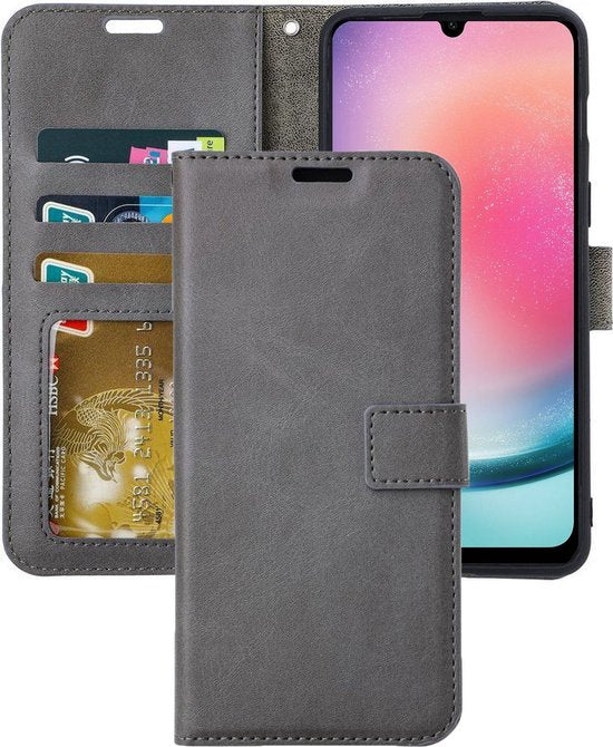 Samsung Galaxy A25 Hoesjes – Portemonnee Hoes – 2 Pack Screenprotector – Pasjeshouder – Grijs-Ilumina Benelux