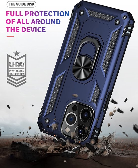 iPhone 13 Pro Hoesjes – Anti-Shock Hybride Ring Armor Backcover – Schokbestendig – Blauw-Ilumina Benelux