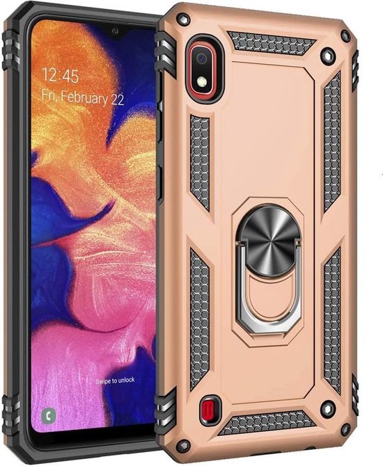 Samsung Galaxy A10 Hoesjes – Anti-Shock Hybride Ring Armor Backcover – Schokbestendig – Goud-Ilumina Benelux