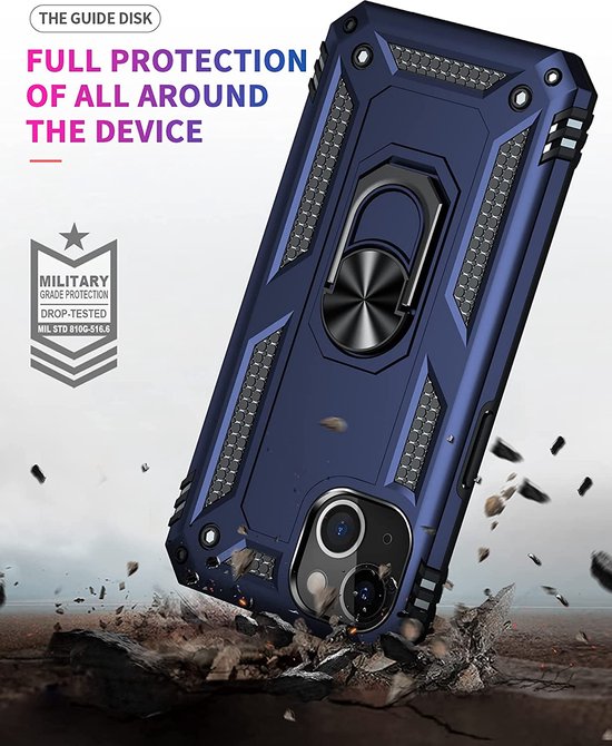 iPhone 13 Mini Hoesjes – Anti-Shock Hybride Backcover – Ring Armor – Schokbestendig – Blauw-Ilumina Benelux