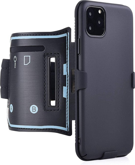 Sportarmband – Geschikt voor iPhone 11 – Hardloop Armbandhouder – Sleutelhouder – Zwart-Sportarmband-Ilumina Benelux