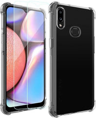 Bookcase Geschikt voor: Samsung Galaxy A21 Hoesje - Anti Shock Hybrid Case & 2X Tempered Glas Combi - Transparant