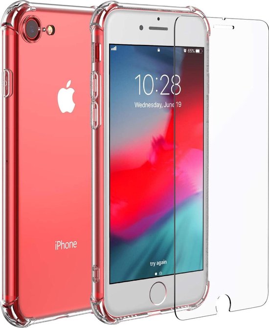 iPhone 7 Plus/8 Plus Hoesjes – Schokbestendige TPU Siliconen Backcover – 2x Gehard Glas Screenprotector – Transparant-Ilumina Benelux