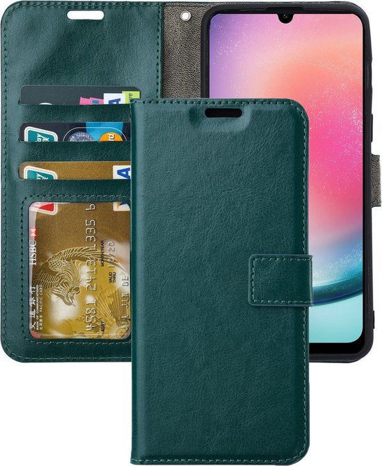 Samsung Galaxy A14 Hoesjes – Portemonnee Hoes – 2 Pack Screenprotector – Pasjeshouder – Groen-Ilumina Benelux