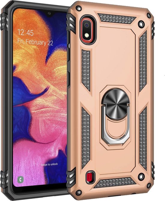 Samsung Galaxy A10 Hoesjes – Ring Armor Backcover – 360° Draaibare Standaard – Magneet – Goud-Ilumina Benelux