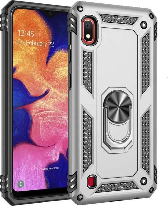 Samsung Galaxy A10 Hoesjes – Anti-Shock Hybride Ring Armor Backcover – Schokbestendig – Zilver-Ilumina Benelux