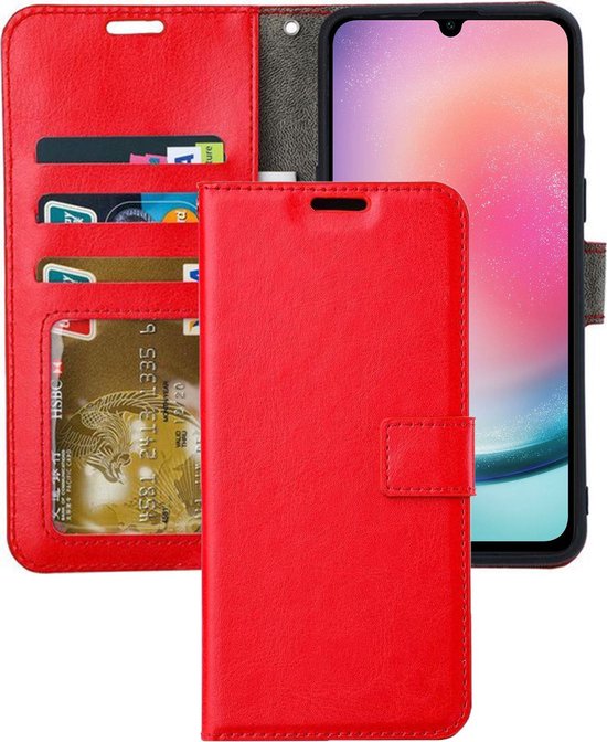 Samsung Galaxy A34 Hoesjes – Portemonnee Hoes – 2 Pack Screenprotector – Pasjeshouder – Rood-Ilumina Benelux