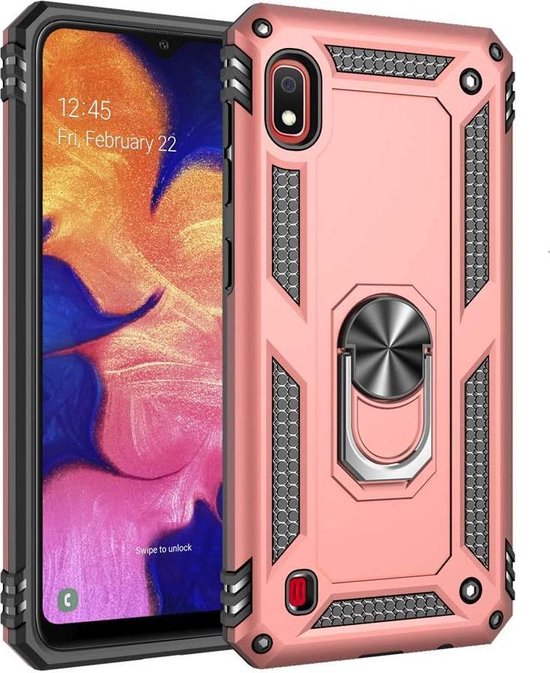 Anti-Shock Hybrid Ring Armor Hoesje Geschikt voor: Samsung Galaxy A10 - Roségoud