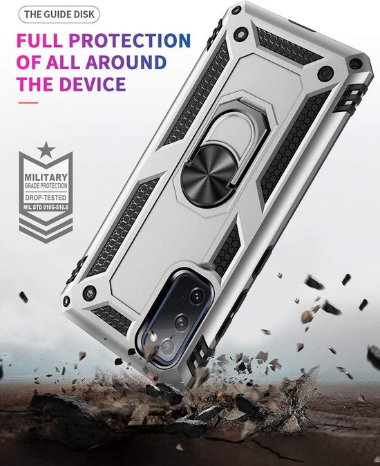 Samsung Galaxy S20 Hoesjes – Ring Armor Backcover – 360° Draaibare Standaard – Magneet – Zilver-Ilumina Benelux