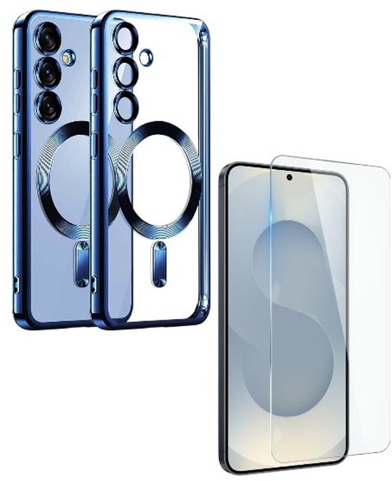 Backcover hoesje Geschikt voor: Samsung Galaxy S25 - met 2x Screenprotector - MagSafe - Blauw