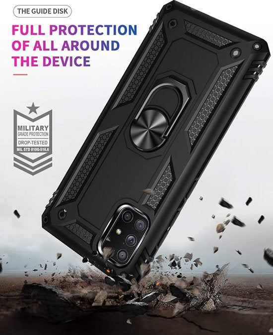 Samsung Galaxy A71 5G Hoesjes – Ring Armor Backcover – 360° Draaibare Standaard – Magneet – Zwart-Ilumina Benelux