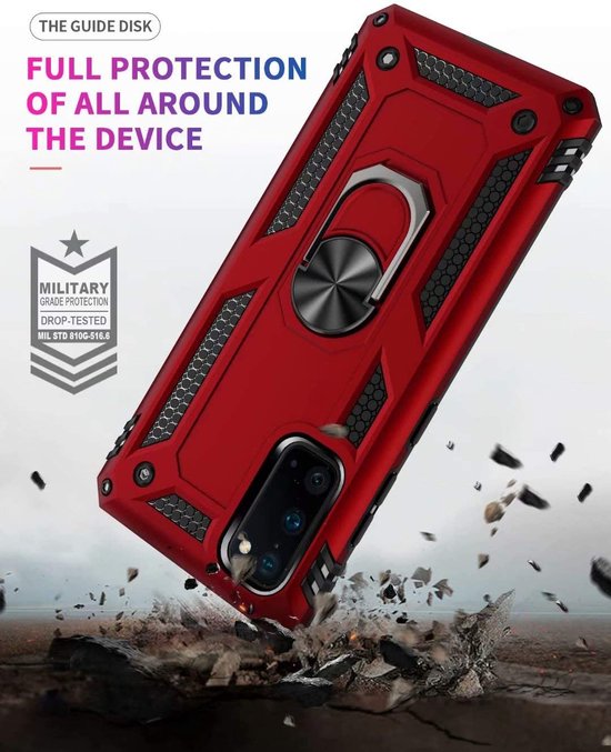 Samsung Galaxy S20 Hoesjes – Hybride Ring Armor Backcover – Schokbestendig – Anti-Shock – Rood-Ilumina Benelux