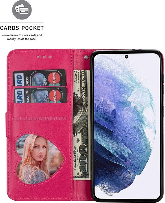 Samsung Galaxy S21 Plus Hoesjes – Glitter Portemonnee Case – Rits – Koord – Pasjeshouder – Roze-Ilumina Benelux