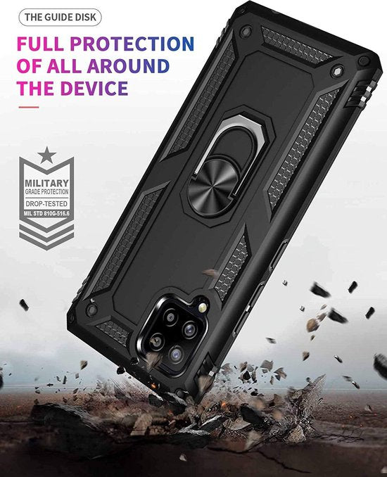 Samsung Galaxy A42 5G Hoesjes – Anti-Shock Hybride Ring Armor Backcover – Schokbestendig – Zilver-Ilumina Benelux