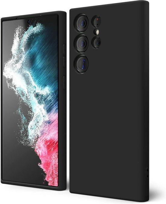 Samsung Galaxy S22 Ultra Hoesjes – Liquid Solid Siliconen Backcover – Schokbestendig – Zwart-Ilumina Benelux