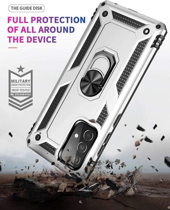 Samsung Galaxy A52 Hoesjes – Hybride Ring Armor Backcover – Schokbestendig – 4G & 5G – Zilver-Ilumina Benelux