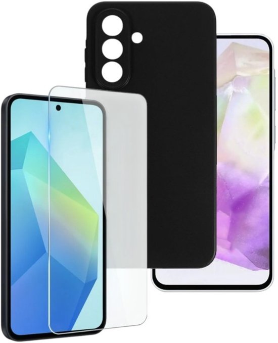 Soft Back Cover Hoesje Geschikt voor: Samsung Galaxy S24 FE / Galaxy S25 FE Silicone Zwart + 1x Screenprotector