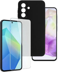 Soft Back Cover Hoesje Geschikt voor: Samsung Galaxy S24 FE / Galaxy S25 FE Silicone Zwart + 1x Screenprotector