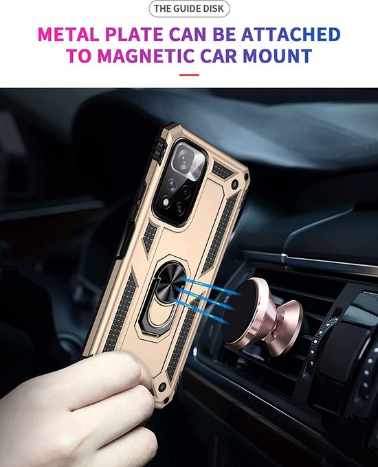 Xiaomi Redmi 10 2022 Hoesjes – Anti-Shock Hybride Backcover – Ringhouder – Armor Design – Goud-Ilumina Benelux