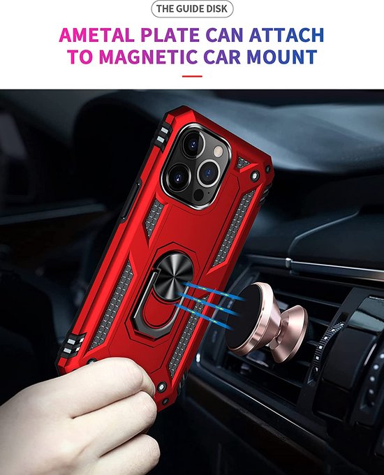 iPhone 13 Pro Max Hoesjes – Anti-Shock Hybride Backcover – Ringhouder – Armor Bescherming – Rood-Ilumina Benelux