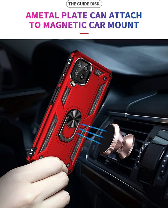 Samsung Galaxy A22 4G Hoesjes – Ring Armor Backcover – 360° Draaibare Standaard – Magneet – Rood-Ilumina Benelux