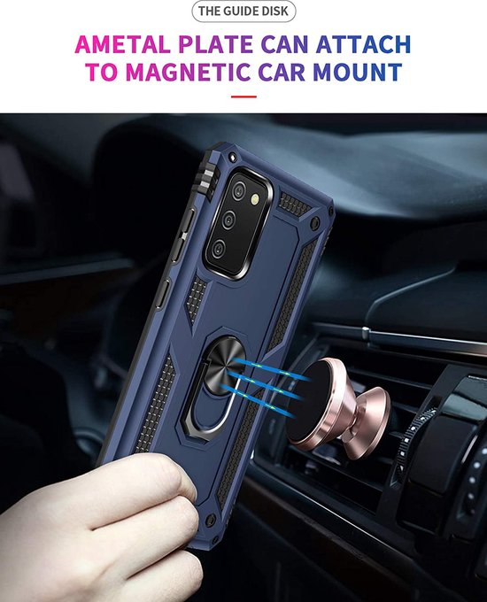 Samsung Galaxy A02s / A03s Hoesjes – Ring Armor Backcover – 360° Draaibare Standaard – Magneet – Blauw-Ilumina Benelux