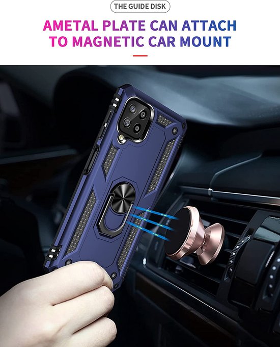 Samsung Galaxy A22 4G Hoesjes – Ring Armor Backcover – 360° Draaibare Standaard – Magneet – Blauw-Ilumina Benelux