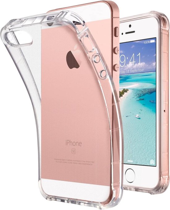iPhone 5/5s/SE Hoesjes – Transparante Siliconen Backcover – Schokbestendig – 2x Gehard Glas Screenprotector-Ilumina Benelux