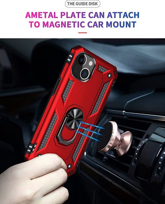 iPhone 13 Mini Hoesjes – Anti-Shock Hybride Ring Armor Backcover – Schokbestendig – Rood-Ilumina Benelux