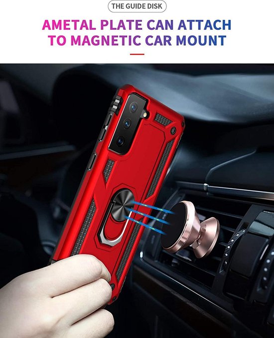 Anti-Shock Hybrid Ring Armor Hoesje Geschikt voor: Samsung Galaxy S21 Plus (6,7 inch) / S21+ 5G - rood