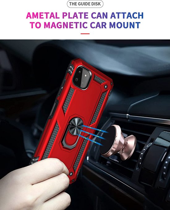 Samsung Galaxy A22 5G Hoesjes – Anti-Shock Hybride Backcover – Ringhouder – Armor Bescherming – Rood-Ilumina Benelux