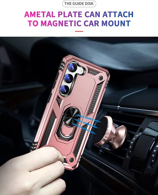 Samsung Galaxy S23 Plus Hoesjes – Anti-Shock Hybride Ring Armor Backcover – Schokbestendig – Roségoud-Ilumina Benelux
