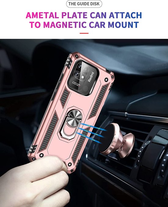 Xiaomi Redmi 10C Hoesjes – Anti-Shock Hybride Ring Armor Backcover – Schokbestendig – Roségoud-Ilumina Benelux