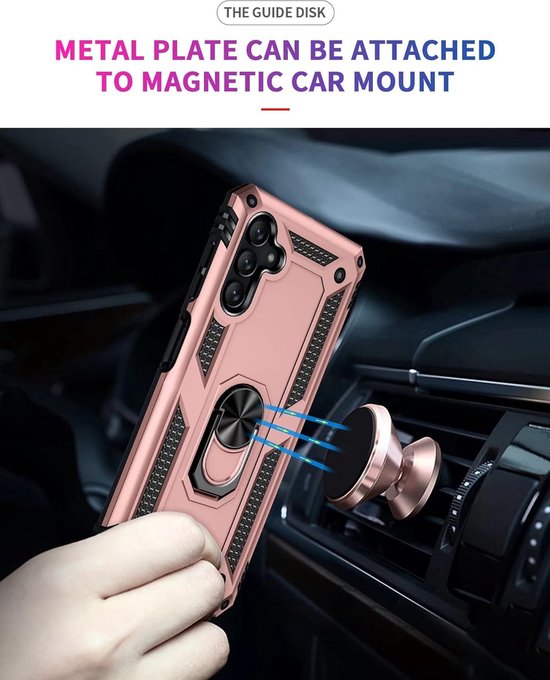 Samsung Galaxy A25 Hoesjes – Anti-Shock Hybride Ring Armor Backcover – Schokbestendig – Roségoud