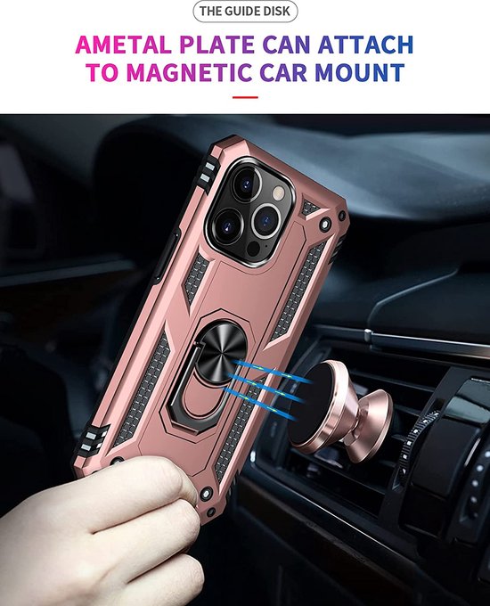 iPhone 13 Pro Max Hoesjes – Anti-Shock Hybride Ring Armor Backcover – Schokbestendig – Roségoud-Ilumina Benelux