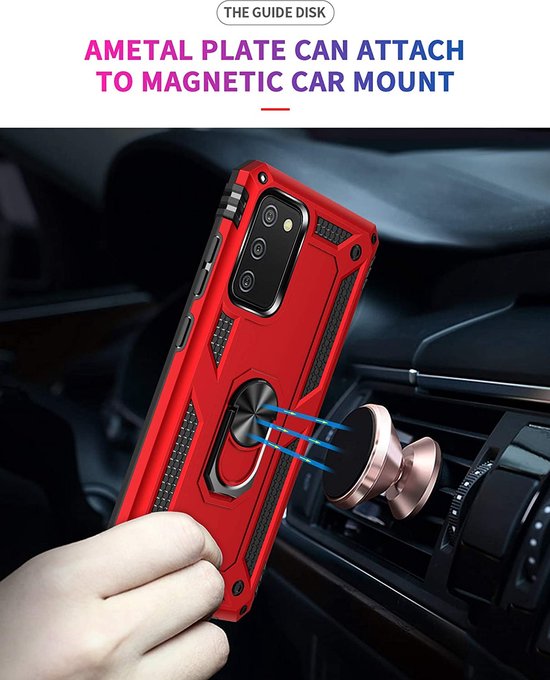 Samsung Galaxy A02S Hoesjes – Anti-Shock Hybride Ring Armor Backcover – Schokbestendig – Rood-Ilumina Benelux