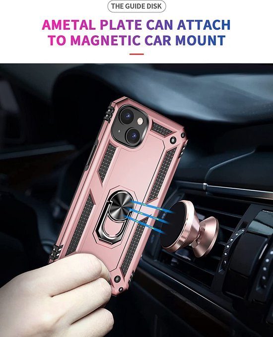 iPhone 14 Hoesjes – Anti-Shock Hybride Ring Armor Backcover – Schokbestendig – Roségoud-Ilumina Benelux