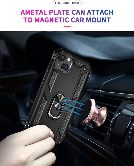 iPhone 14 Hoesjes – Anti-Shock Hybride Ring Armor Backcover – Schokbestendig – Zwart-Ilumina Benelux