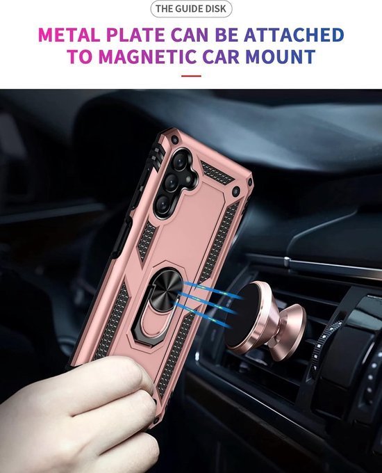 Samsung Galaxy A14 Hoesjes – Anti-Shock Hybride Ring Armor Backcover – Schokbestendig – Roségoud-Ilumina Benelux