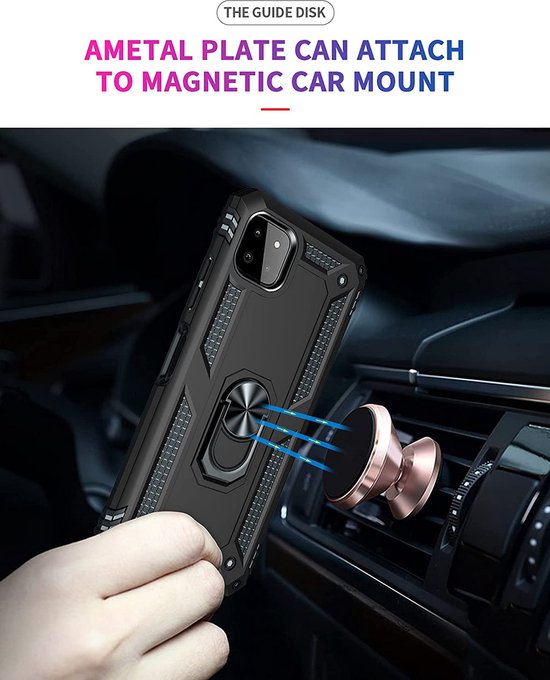 Samsung Galaxy A22 5G Hoesjes – Ring Armor Backcover – 360° Draaibare Standaard – Magneet – Zwart-Ilumina Benelux