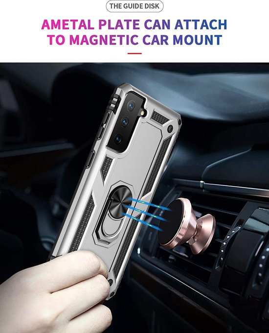 Samsung Galaxy S21 5G Hoesjes – Anti-Shock Hybride Ring Armor Backcover – Schokbestendig – Zilver-Ilumina Benelux