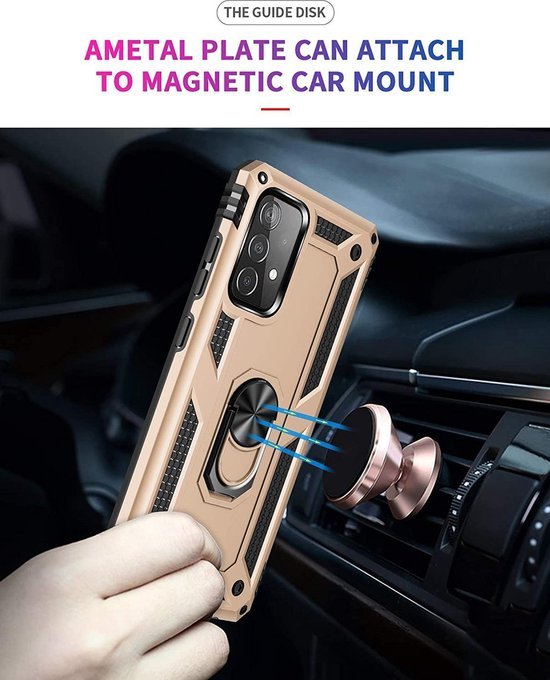Samsung Galaxy A72 Hoesjes – Anti-Shock Hybride Ring Armor Backcover – Schokbestendig – Goud-Ilumina Benelux