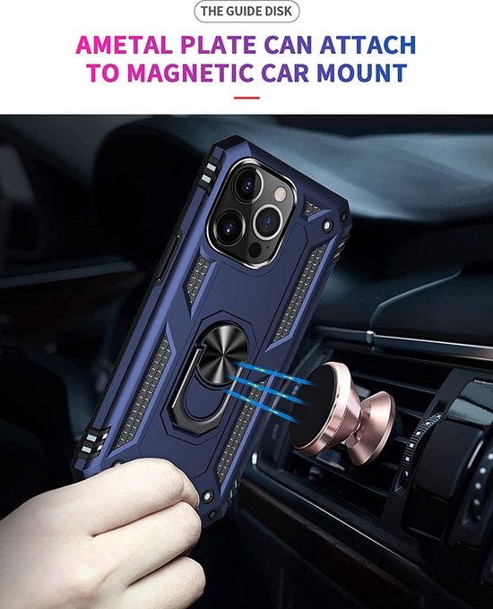 iPhone 13 Pro Max Hoesjes – Anti-Shock Hybride Ring Armor Backcover – Schokbestendig – Blauw-Ilumina Benelux