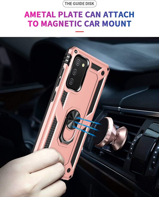 Samsung Galaxy A02S Hoesjes – Anti-Shock Hybride Backcover – Ringhouder – Armor Bescherming – Roségoud-Ilumina Benelux