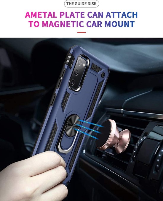 Samsung Galaxy S20 Hoesjes – Ring Armor Backcover – 360° Draaibare Standaard – Magneet – Blauw-Ilumina Benelux