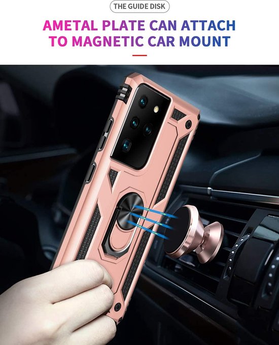 Samsung Galaxy S21 Ultra Hoesjes – Ring Armor Backcover – 360° Draaibare Standaard – Magneet – Roségoud-Ilumina Benelux